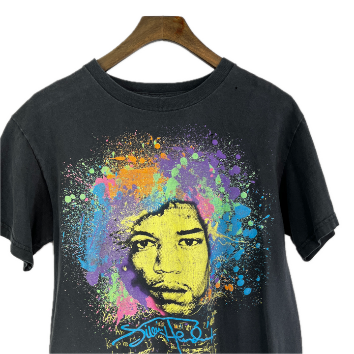 Jimi Hendrix Rainbow Paint Splatter Graphic Black T-shirt Size S