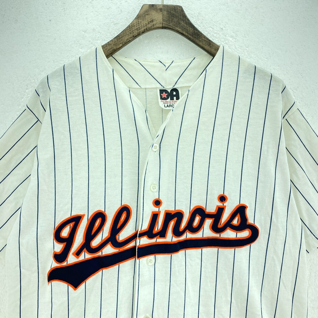 Vintage Illinois Fighting Illini Pinstripe NCAA White V-Neck Jersey Size L