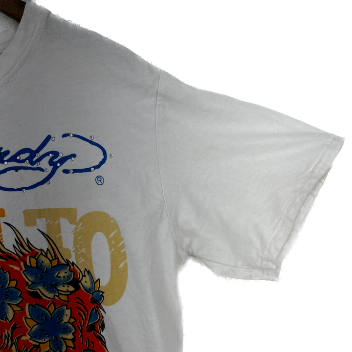 Ed Hardy By Christian Audigier Run To The Sun AOP White T-shirt Size L Y2K