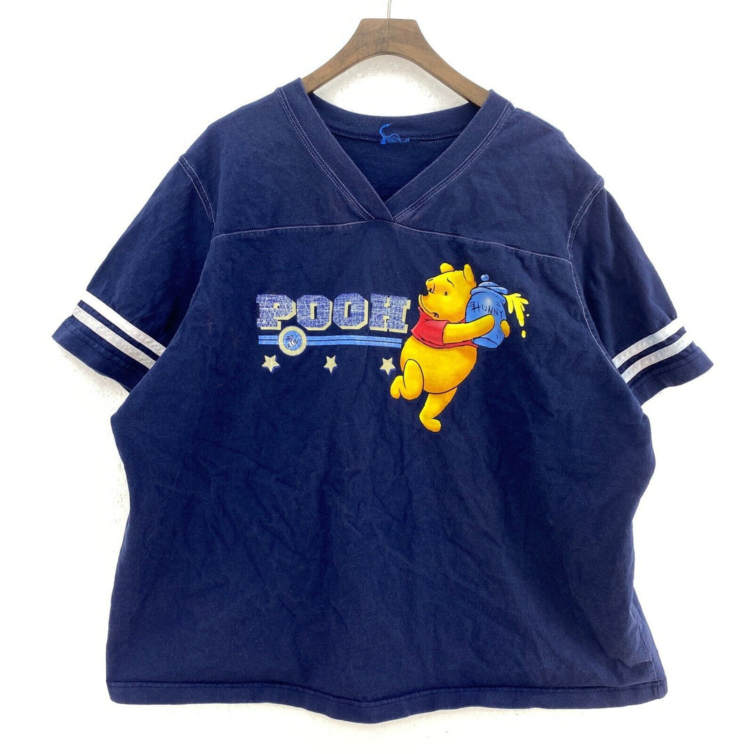 Vintage Disney Winnie The Pooh Hunny Navy Blue V-Neck T-shirt Size L