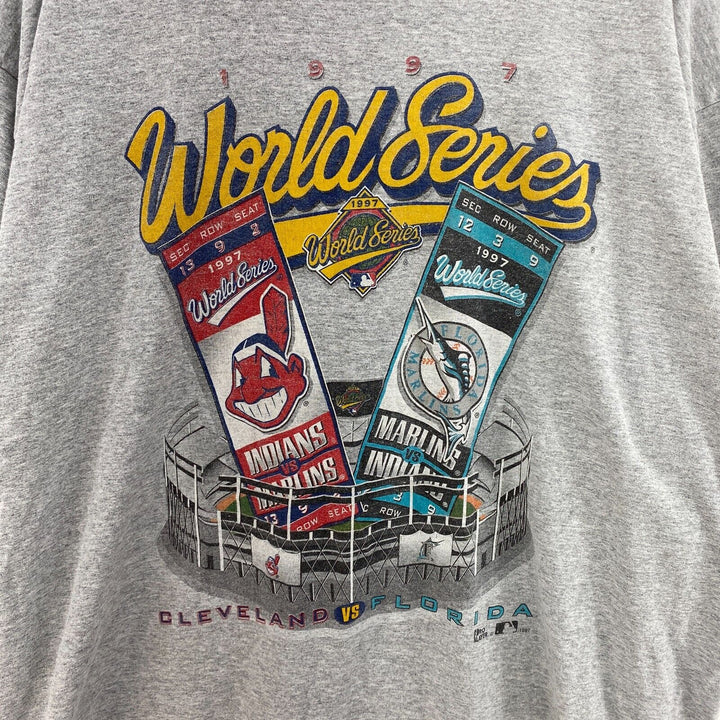 Vintage World Series Indians VS Marlins 1997 Gray T-shirt Size L MLB