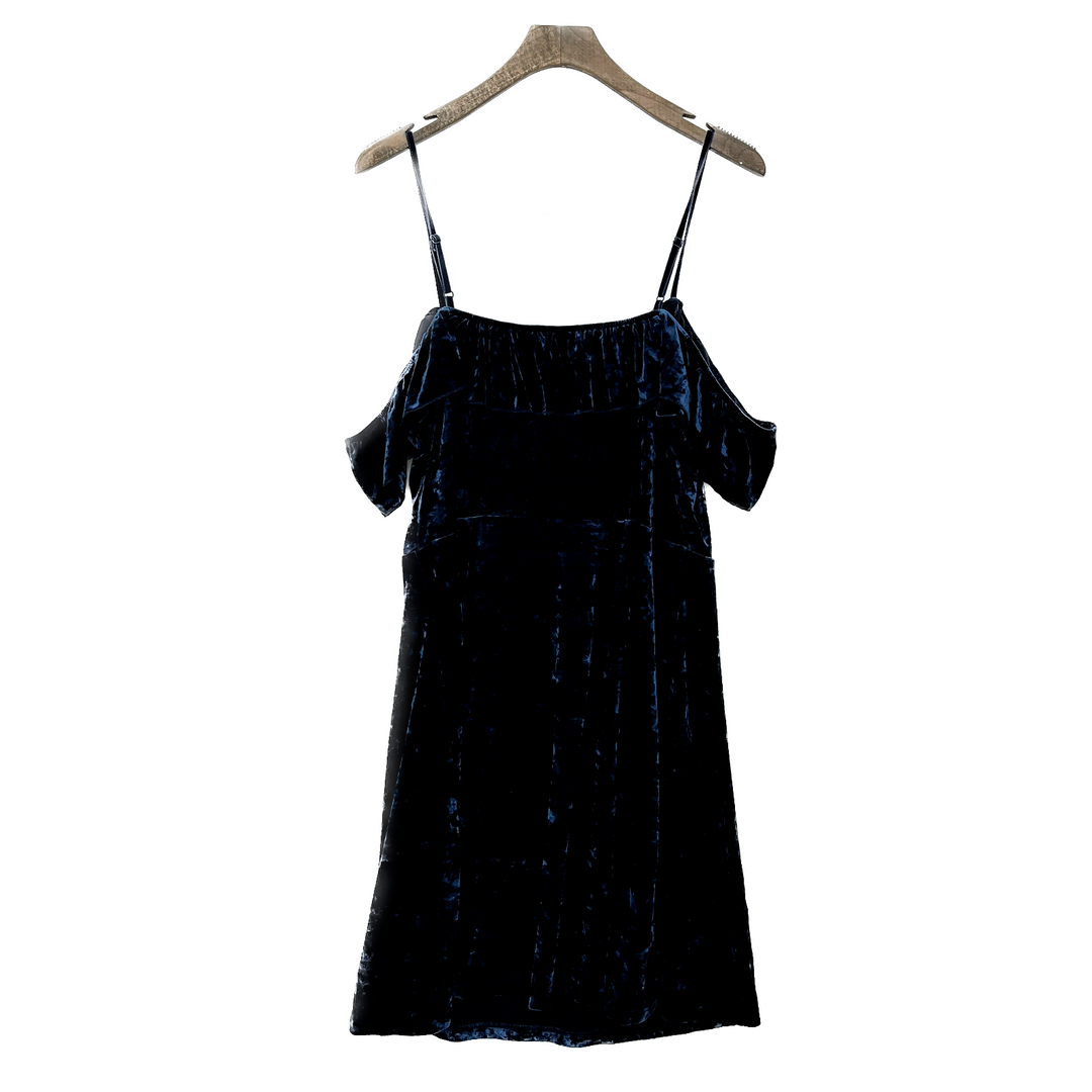 American Eagle Outfitters Crushed Velvet Drop Shoulder Navy Blue Dress Size L
