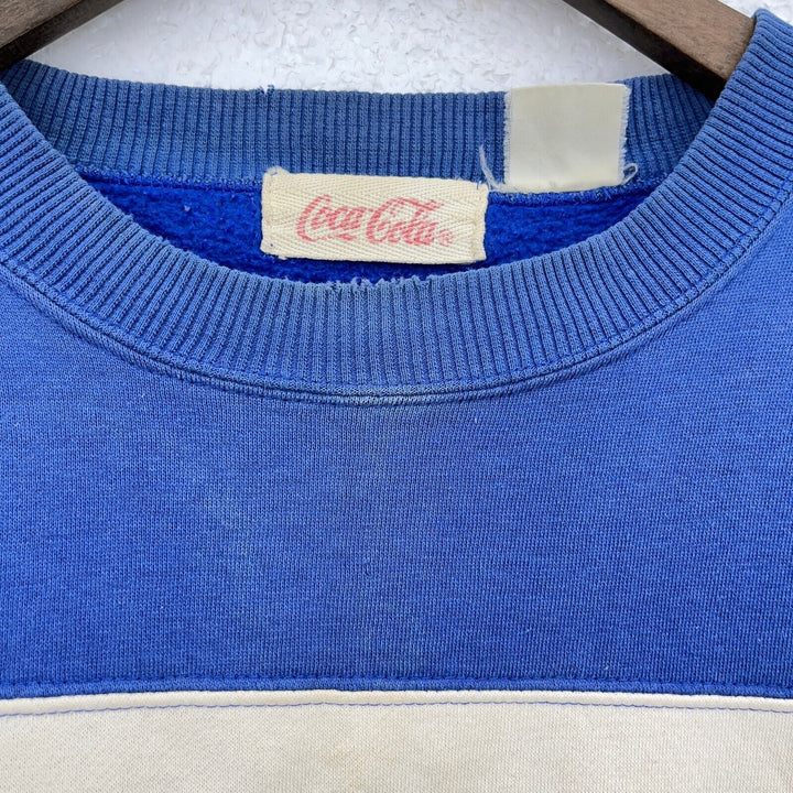 Vintage Coca Cola Logo Blue Tricolor 90s Crew Neck Sweatshirt Size L