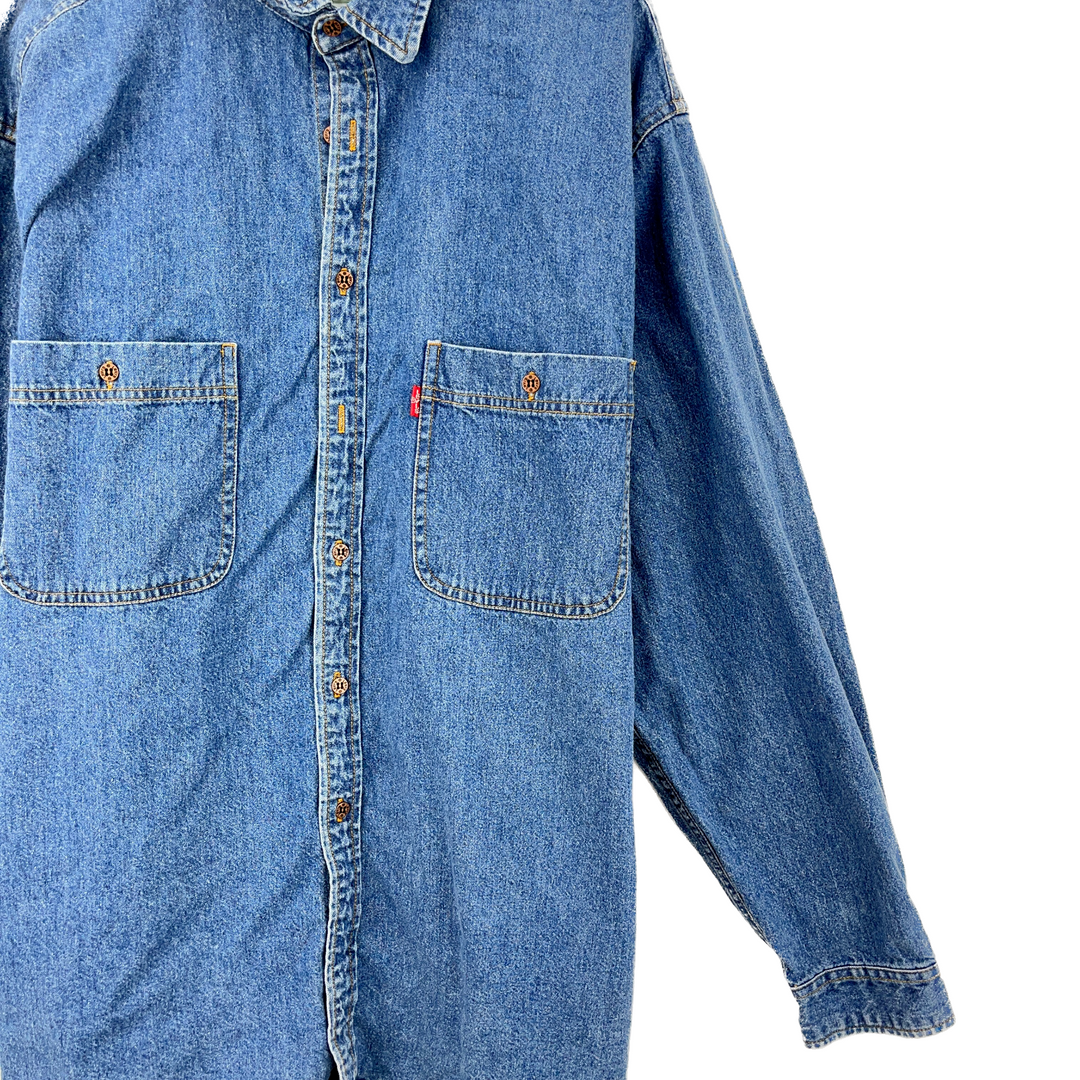 Vintage Levi's Blue Denim Workwear Shirt Medium Wash Two Pocket Size XL