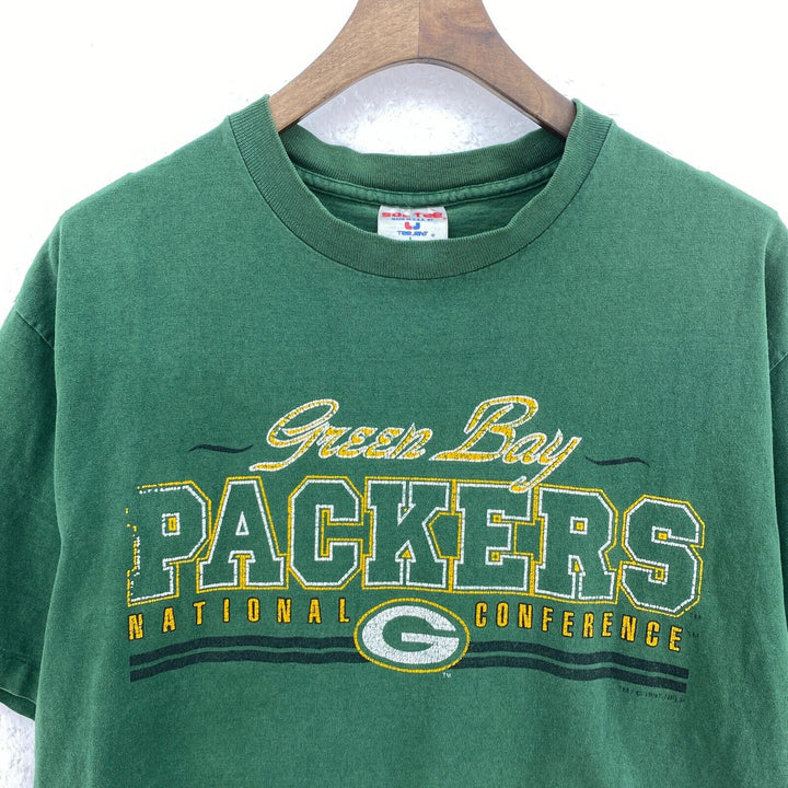 Vintage Green Bay Packers National Conference Green T-shirt Size L Single Stitch