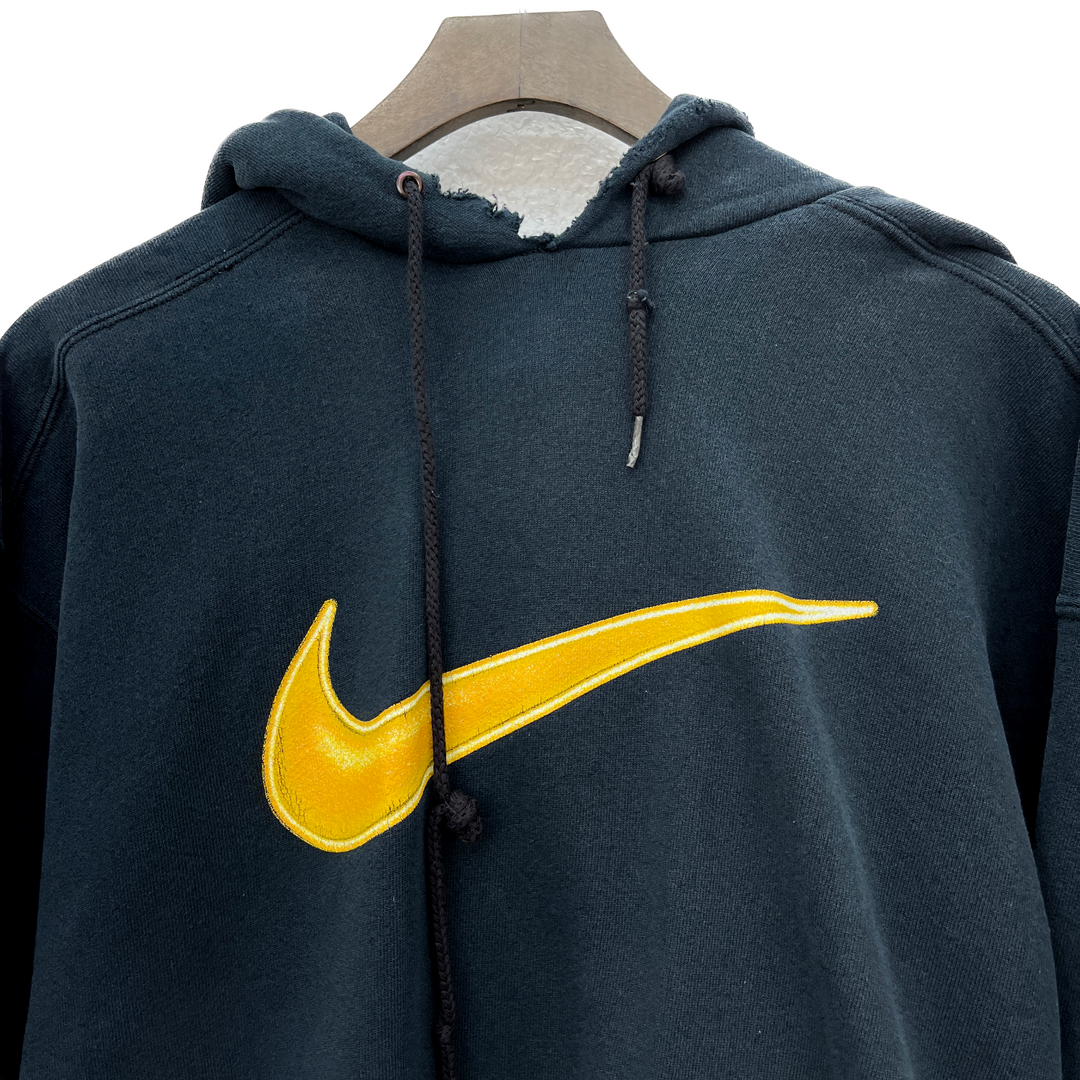 Vintage Nike Swoosh Graphic Print Hoodie Sweatshirt Black Size M 90s