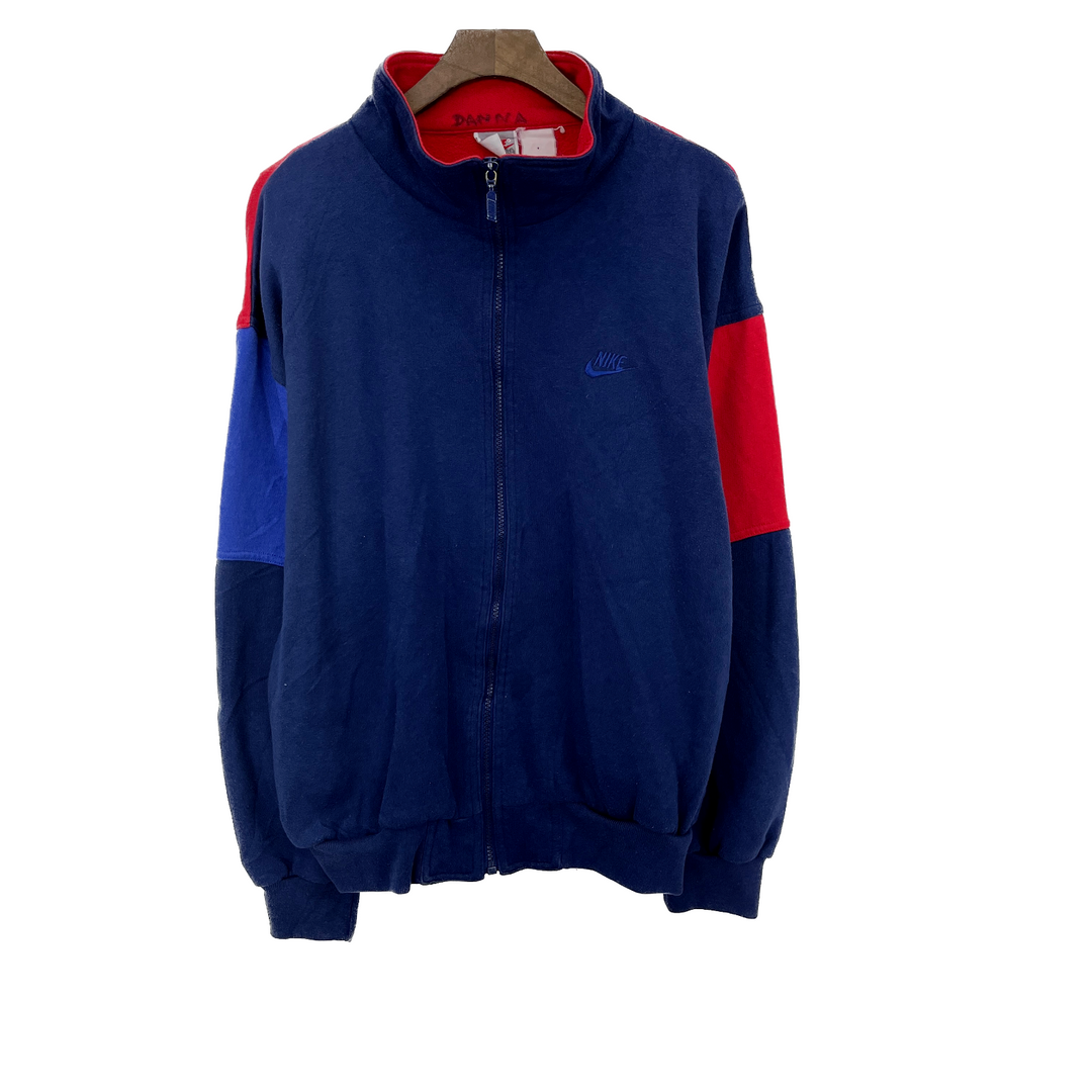 Vintage Nike Swoosh 90s Logo Full Zip Navy Blue Red Sweatshirt XL