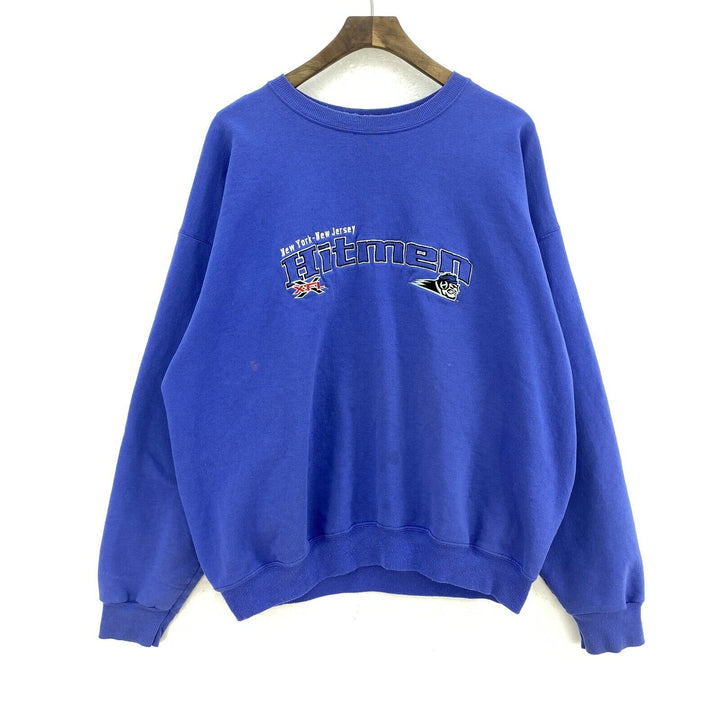 Vintage XFL New Jersey Hitmen Blue Sweatshirt Size M Pullover