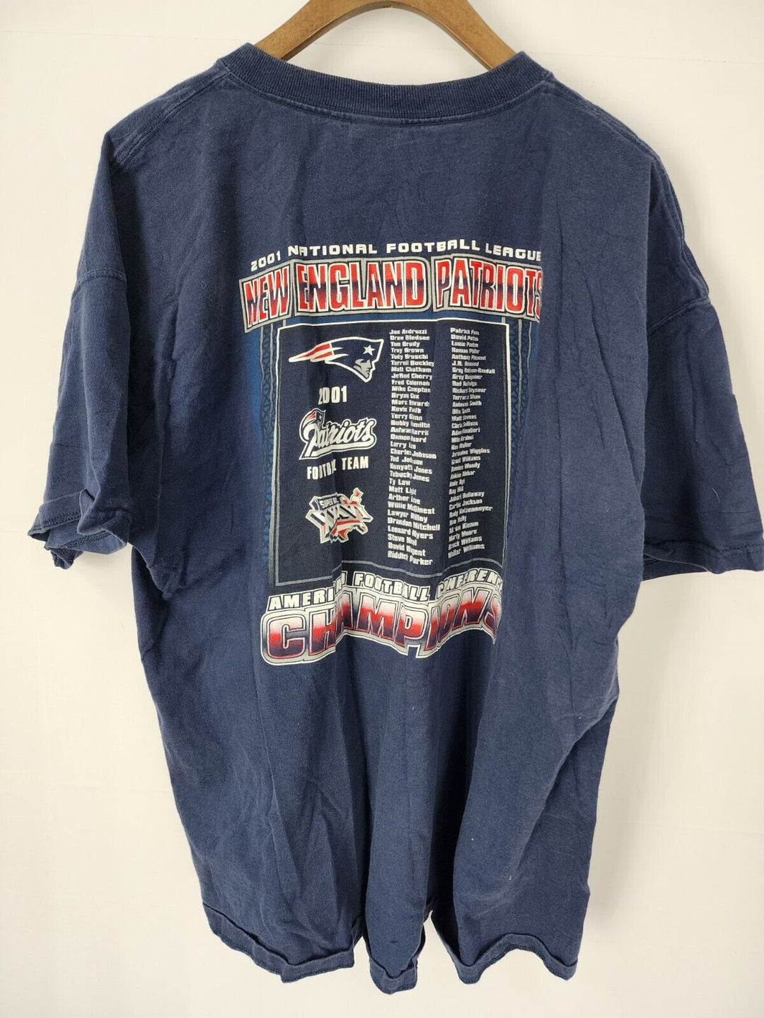 Vintage 2001 New England Patriots AFC Champions T-Shirt Blue Size XXL