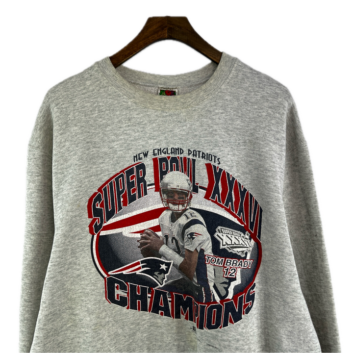 Vintage 2002 New England Patriots Tom Brady Super Bowl Champion Sweatshirt Size L Gray