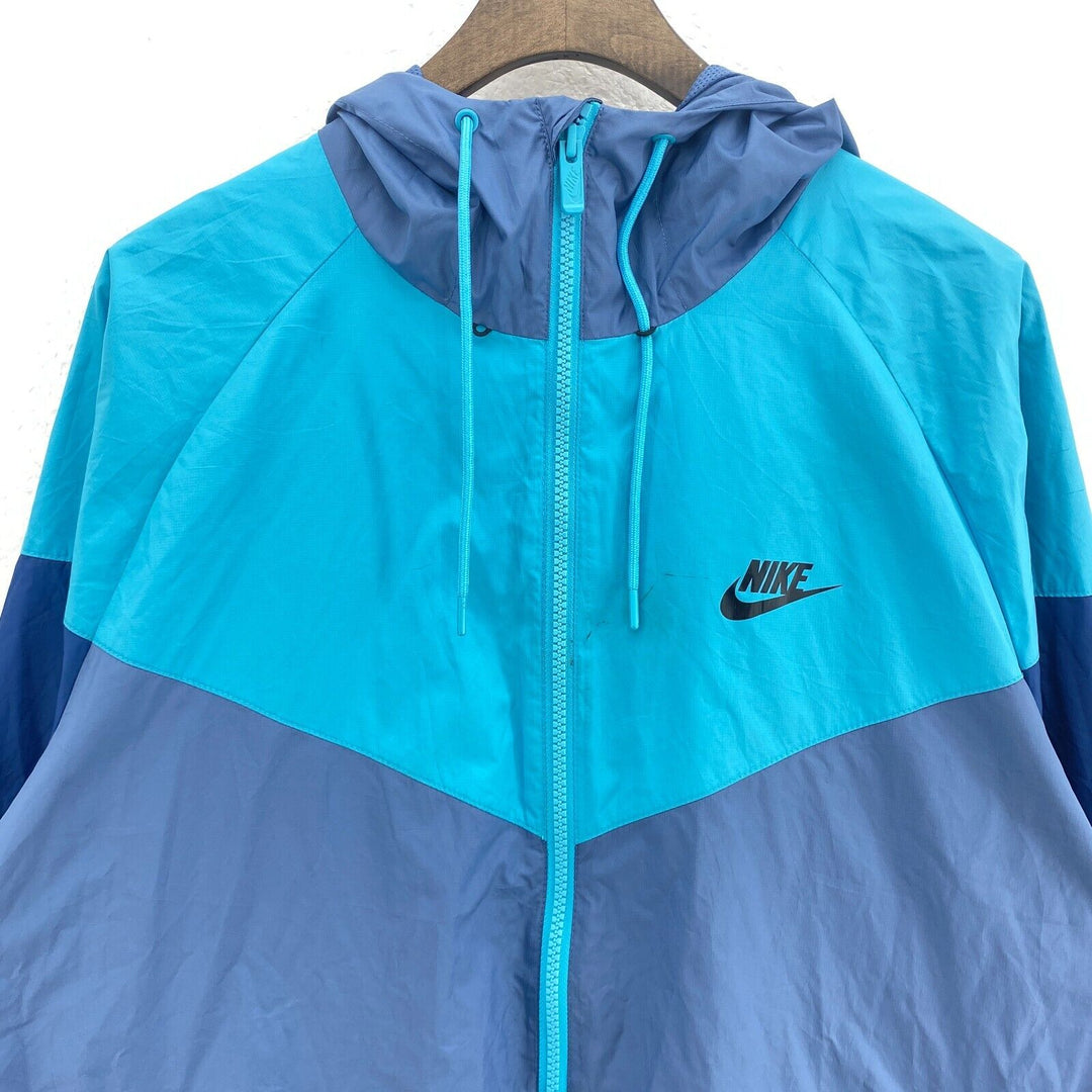 Vintage Nike Logo Full Zip Blue Track Jacket Size L Hooded Lightweight