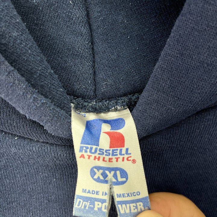 Vintage Russell Athletic Blank Hoodie Navy Blue Pullover Sweatshirt Size XXL