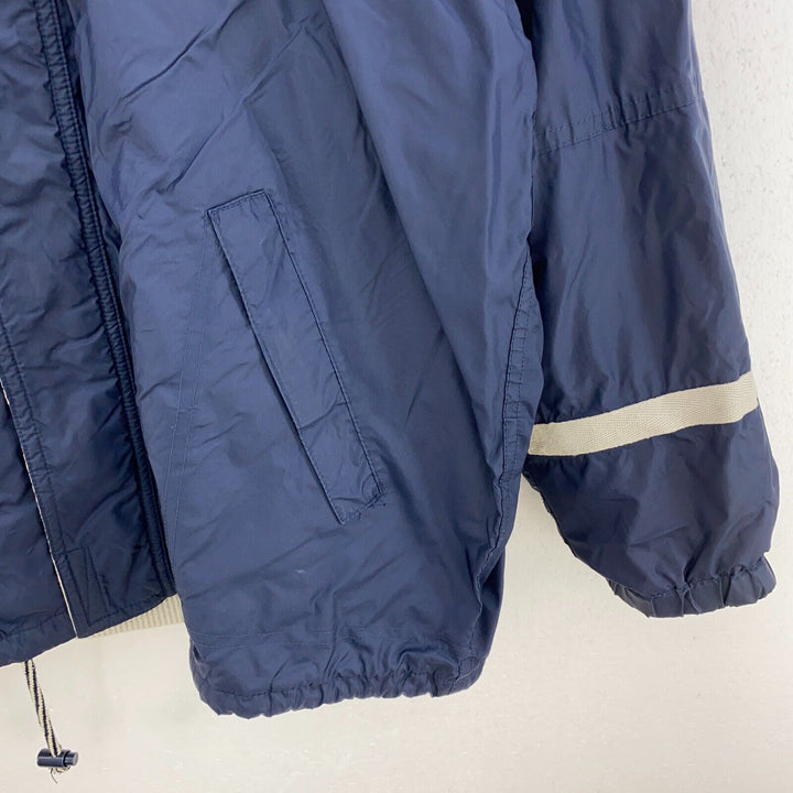 Adidas Full Zip Print Logo Hooded Textured Lined Navy Blue Light Jacket Size S