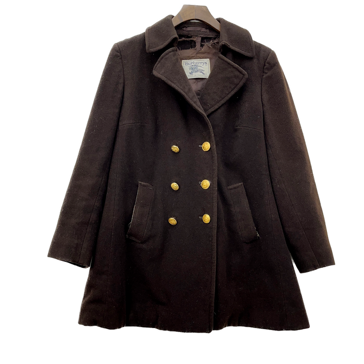 Women's Vintage Burberrys Wool Pea Coat Jacket Size M Brown Made in England