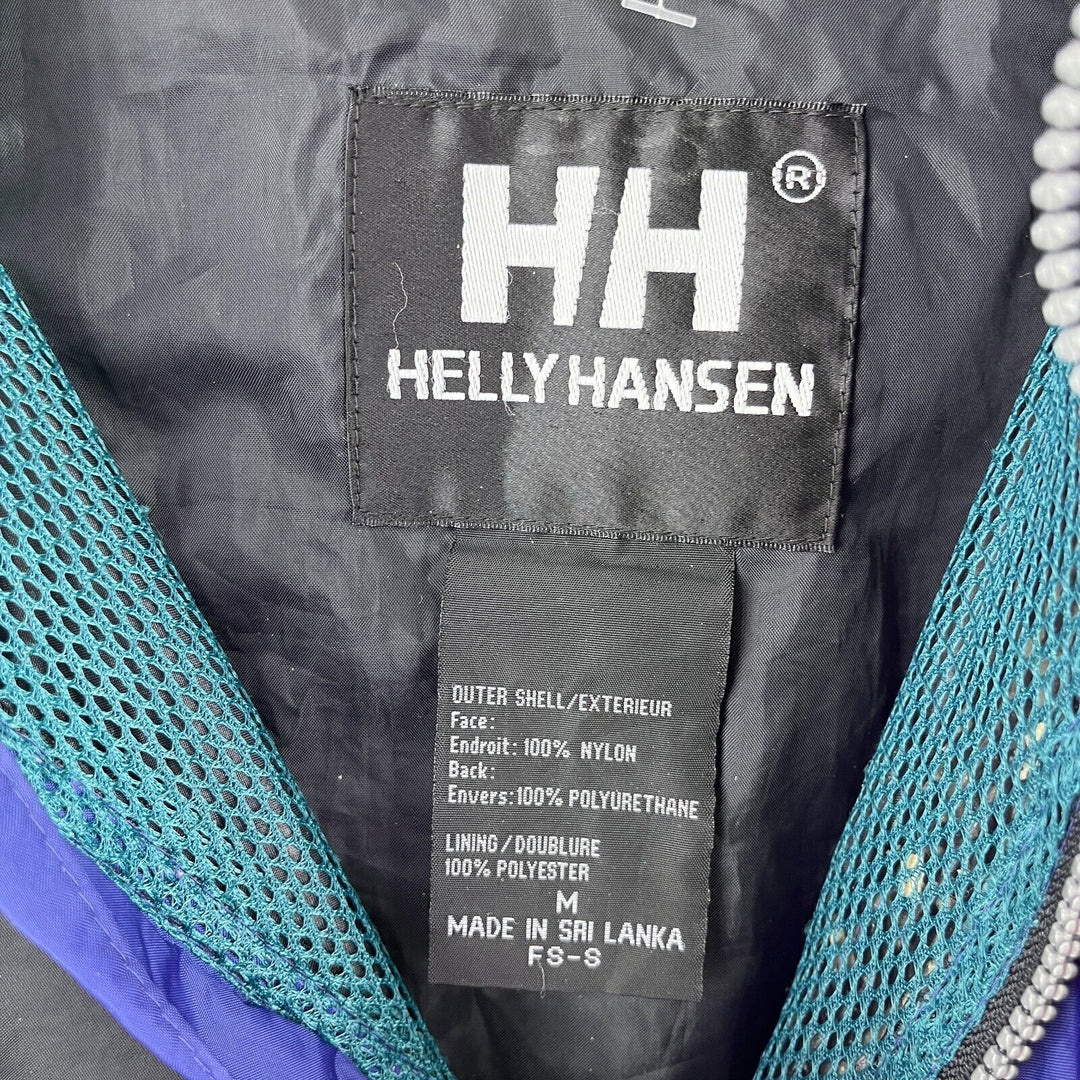 Vintage Helly Hanson Mesh Lined Colour Block Raincoat Jacket Blue Size XL