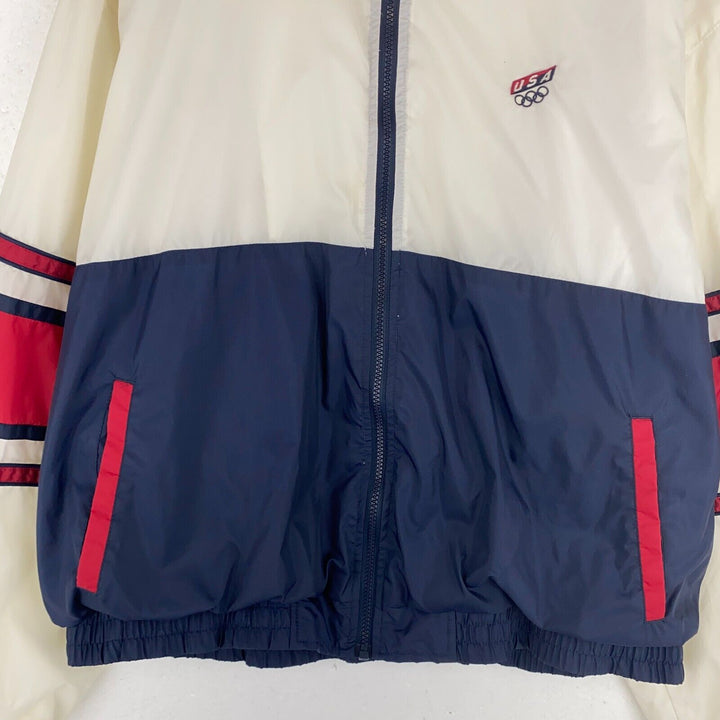 Vintage USA Olympics Full Zip White Navy Blue Light Jacket Size L
