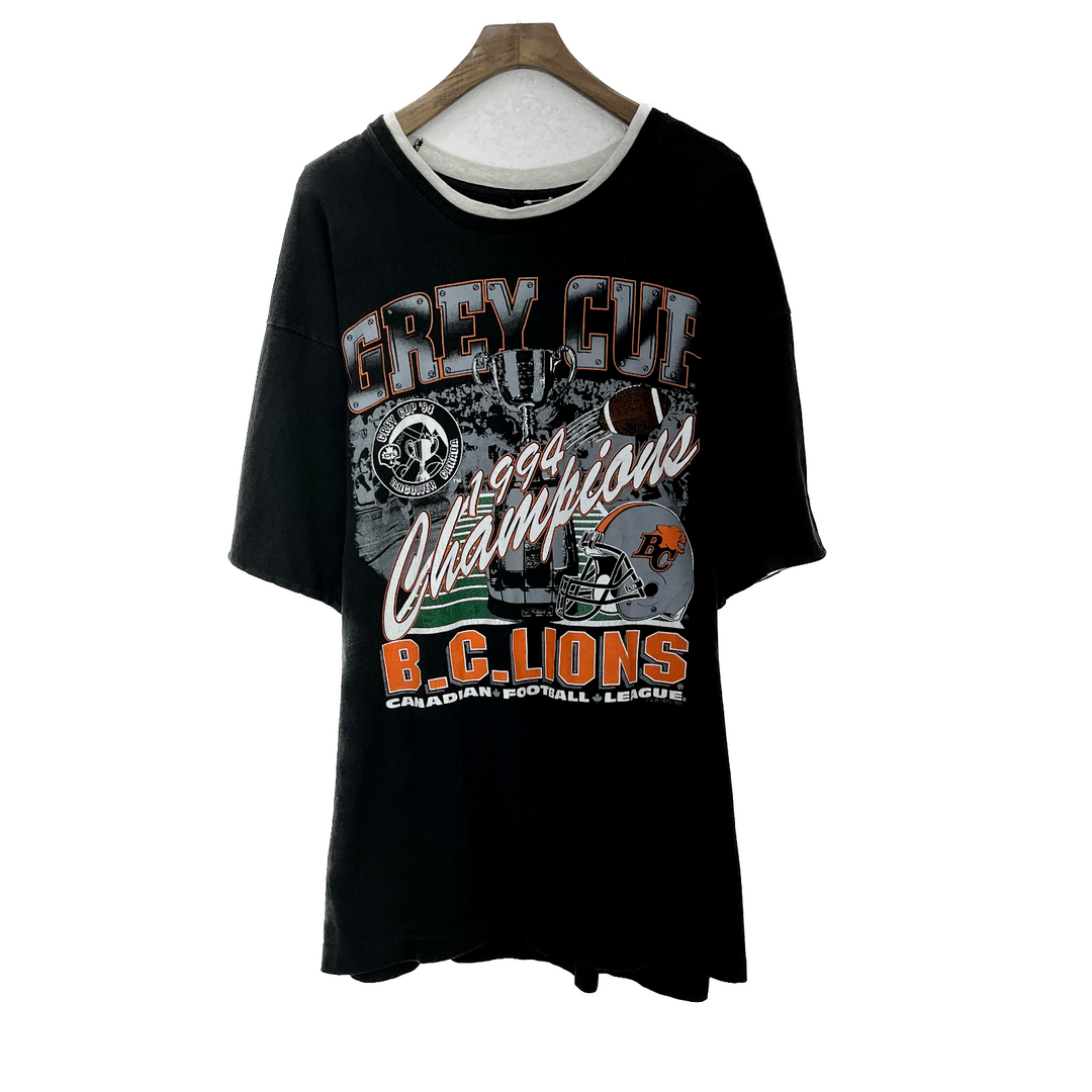 Vintage BC Lions CFL Trey Cup Black T-shirt Size L