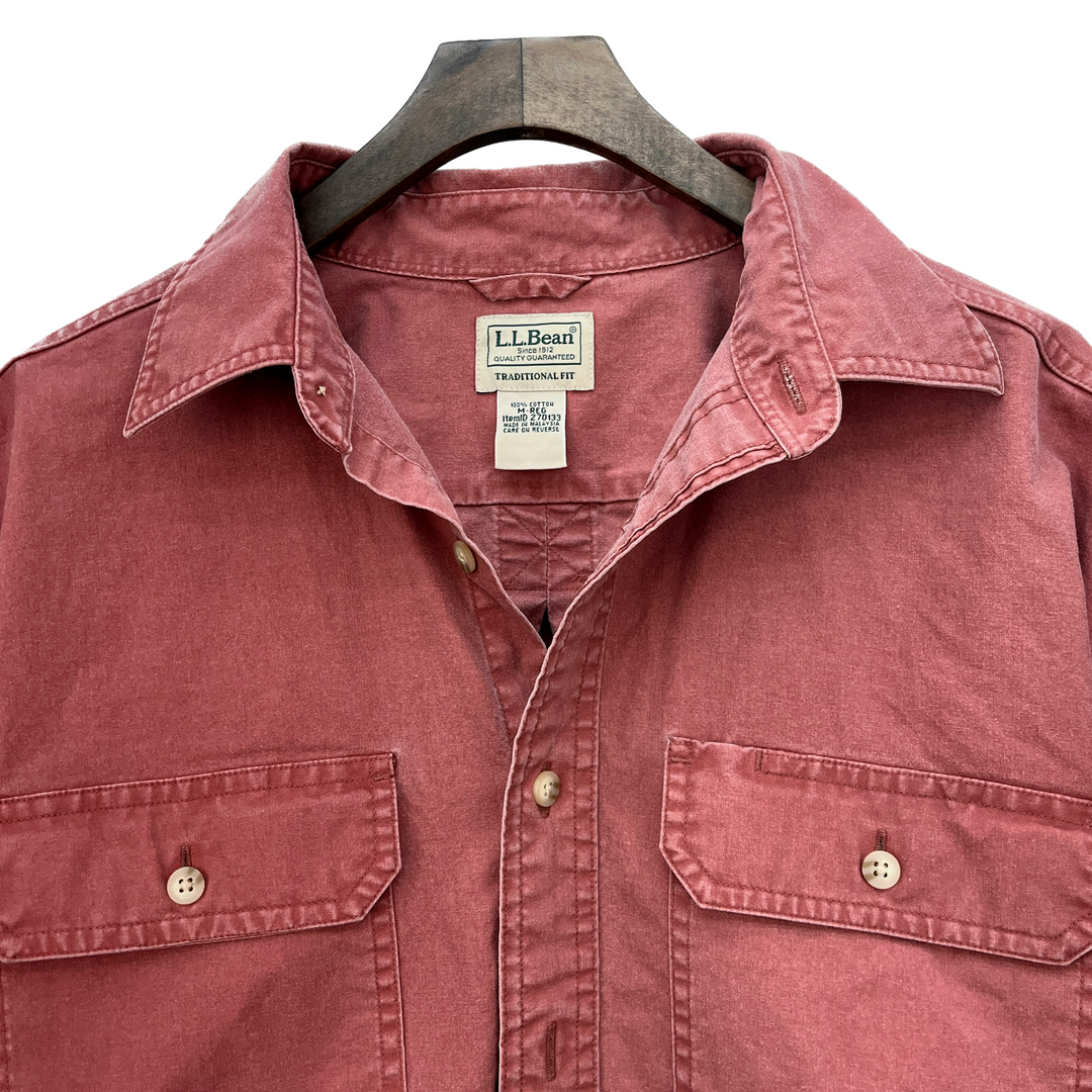 Vintage L.L.Bean Button Up Red Double Pocket Shirt Traditional Fit Size M