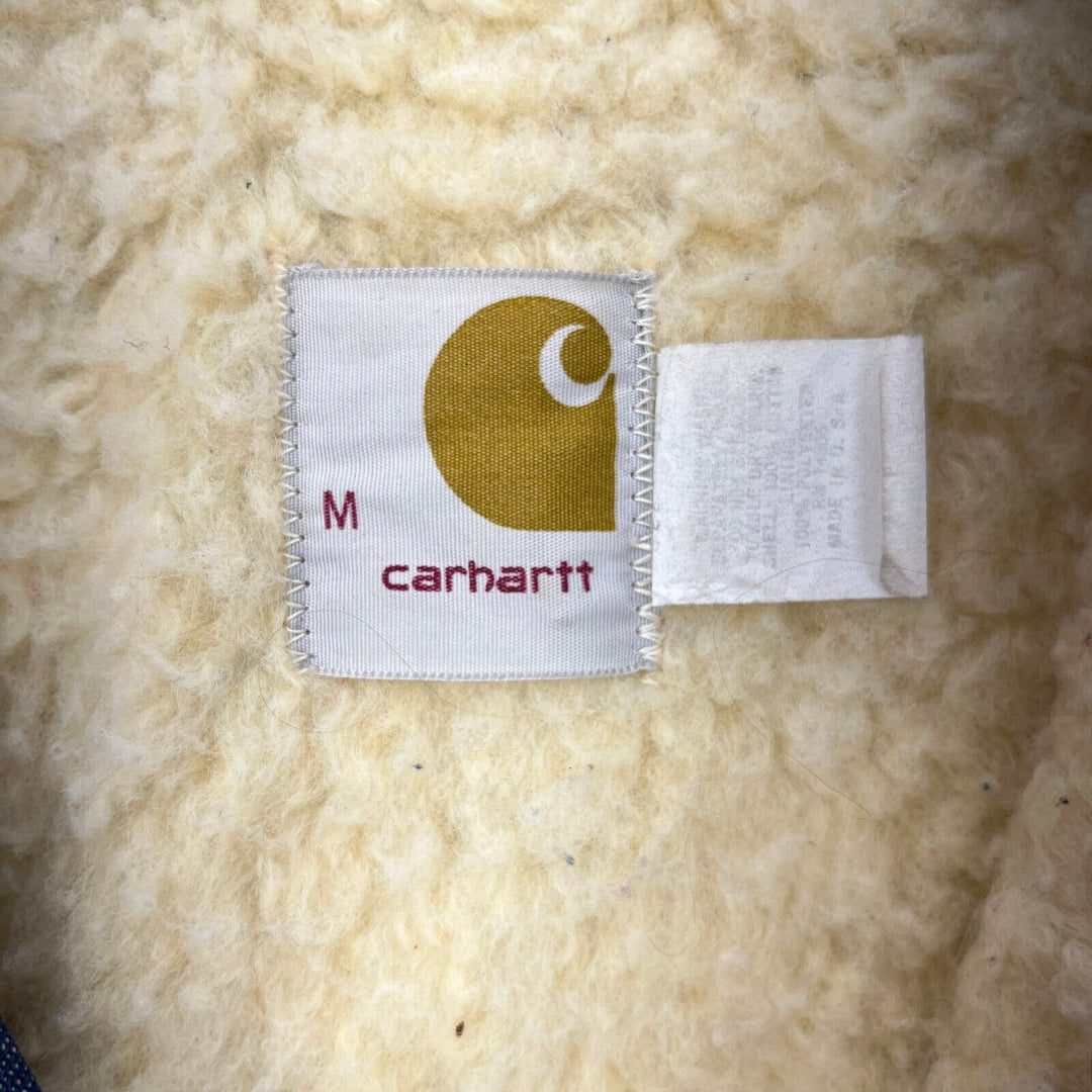 Vintage Carhartt 1970s Logo Sherpa Lined Denim Vest Jacket Size M