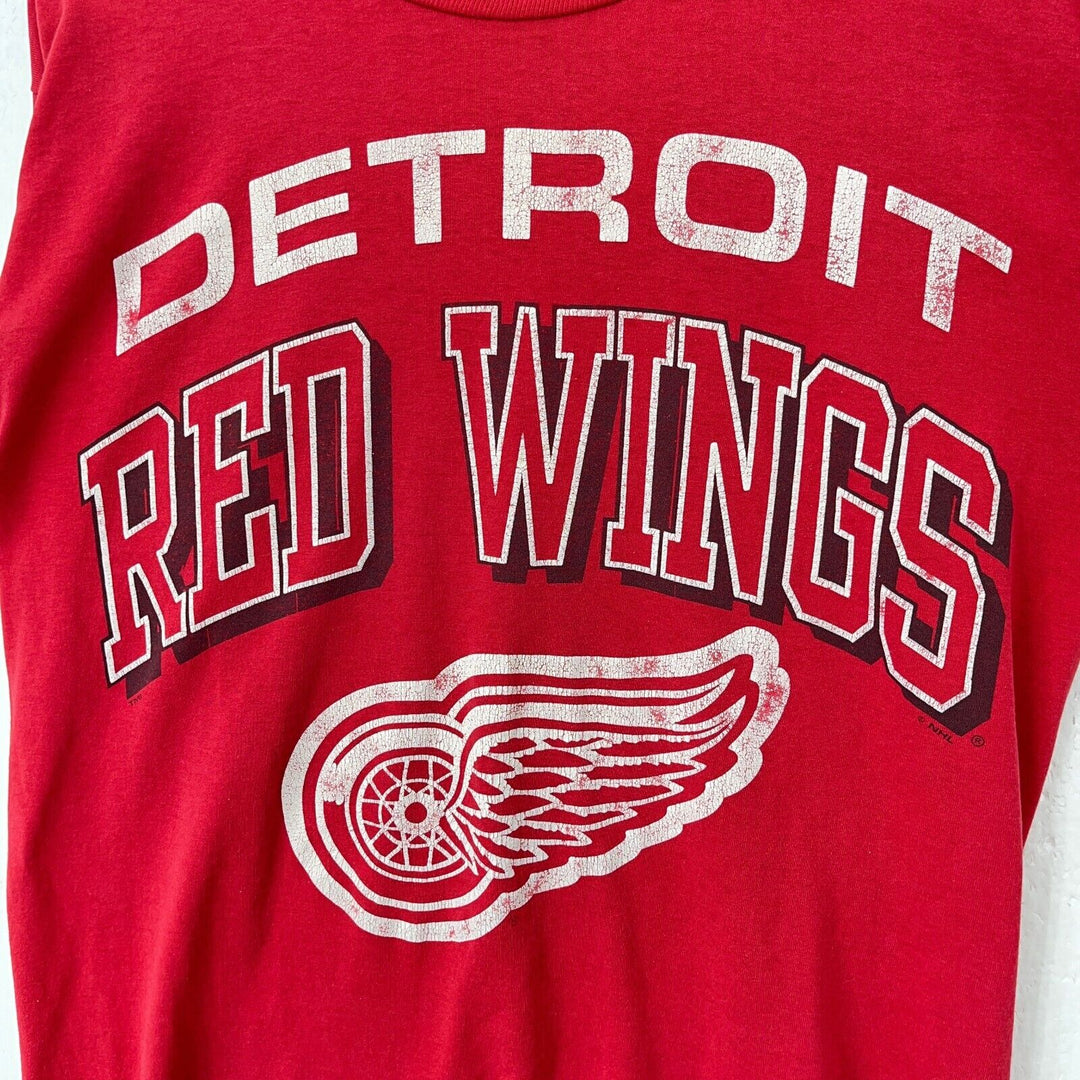 Vintage Detroit Red Wings NHL Hockey Big Graphic T-shirt Red Size M