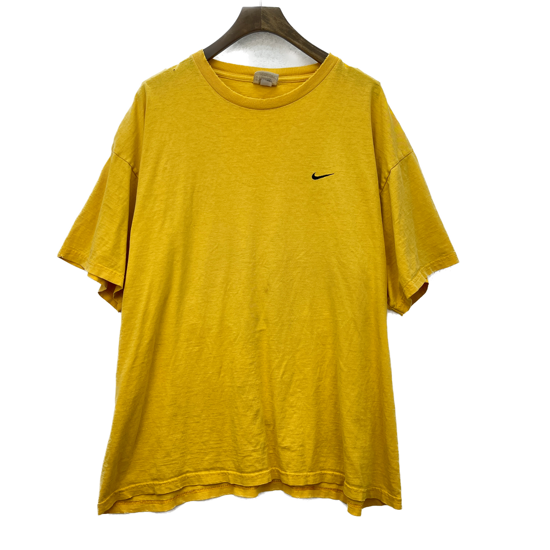 Nike Small Check Embroidered Swoosh Vintage T-shirt Size XL Yellow