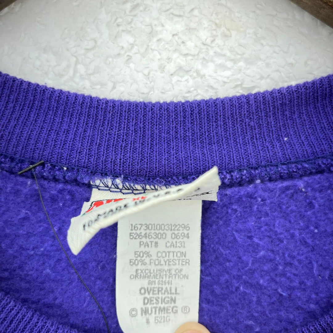 Vintage Nutmeg North Western Rose Bowl Embroidered Purple Sweatshirt Size XL