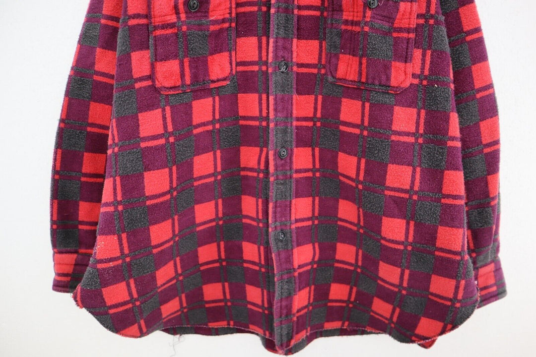 Vintage Button Up Double Pocket Red Checked Flannel Shirt Size M