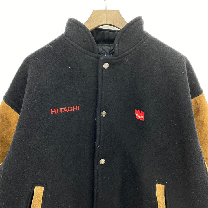 Vintage Hitachi Two Tone Varsity Bomber Jacket Black Snapped Size L