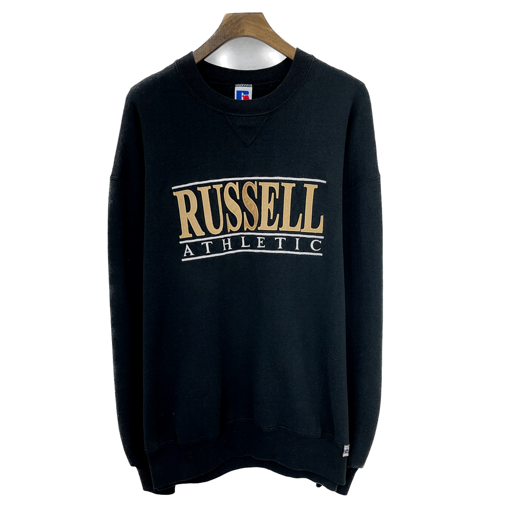 Vintage Russell Athletic Spell Out Logo Black T-shirt Size XL