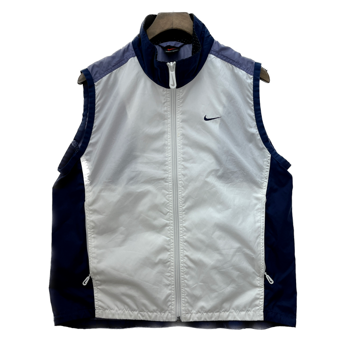 Vintage Women's Nike Windbreaker Vest Full Zip White Size M Small Check