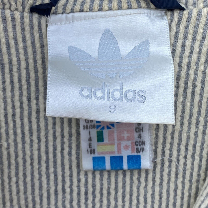 Adidas Full Zip Print Logo Hooded Textured Lined Navy Blue Light Jacket Size S