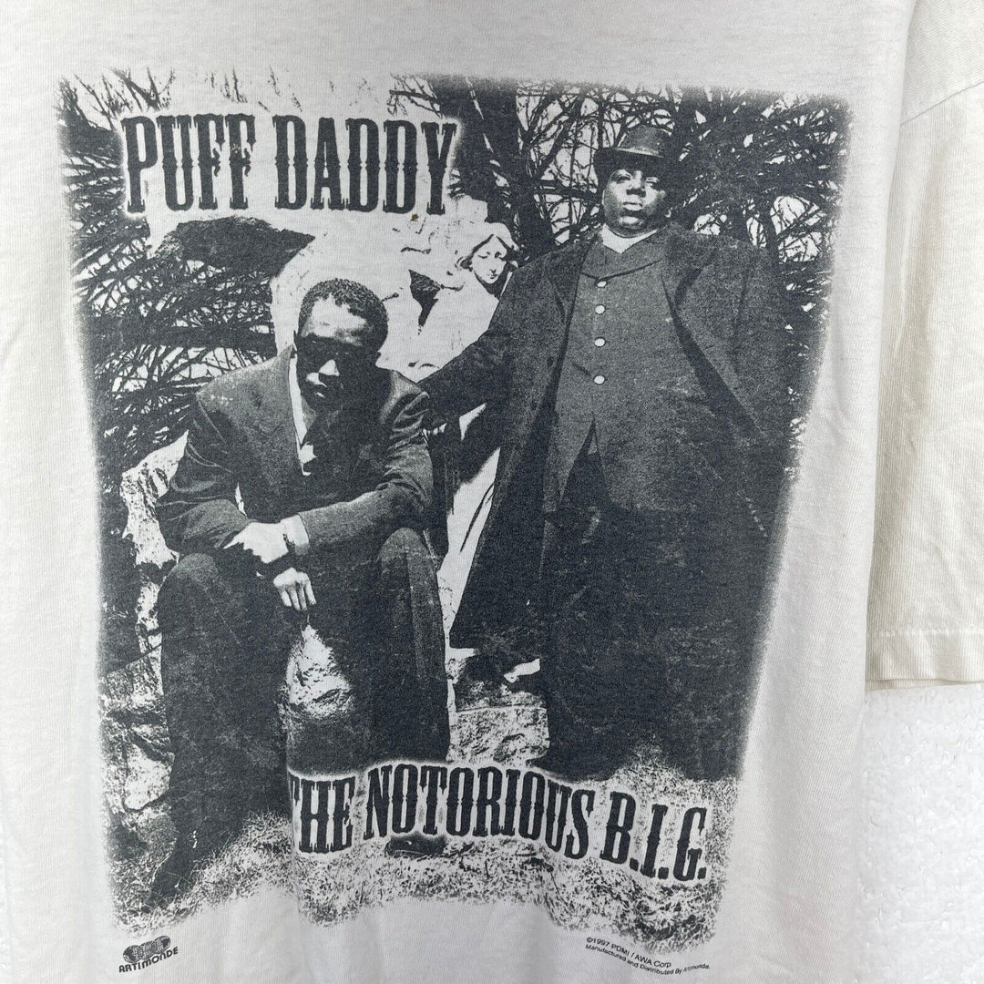 Vintage Puff Daddy Biggie Smalls The Notorious B.I.G Rap T-shirt White Size XL