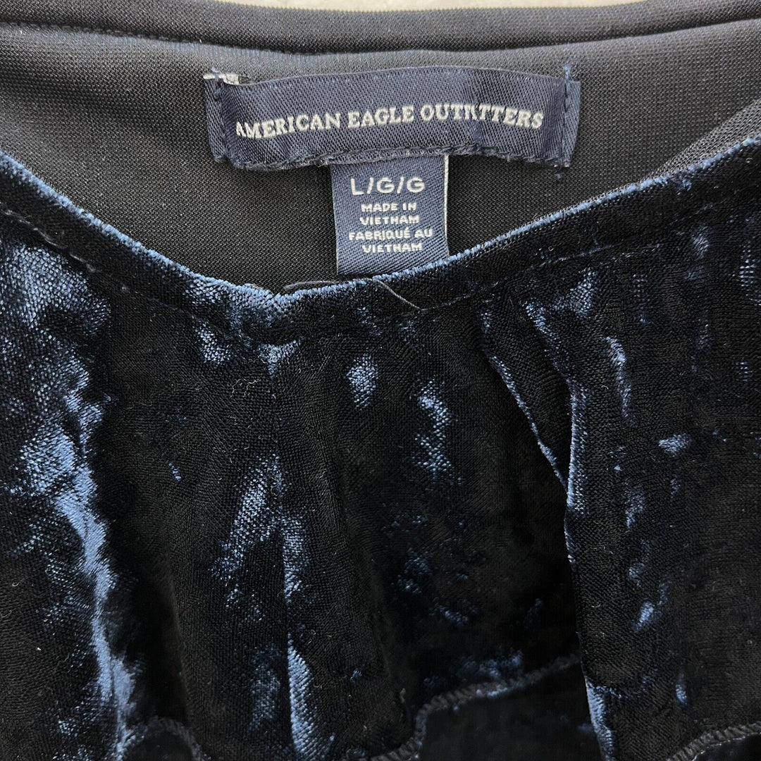 American Eagle Outfitters Crushed Velvet Drop Shoulder Navy Blue Dress Size L