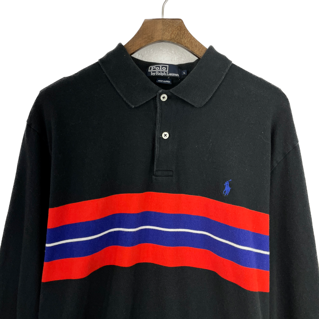 Vintage Polo Ralph Lauren Colourblock Collar Rugby Long Sleeve Shirt Black Large
