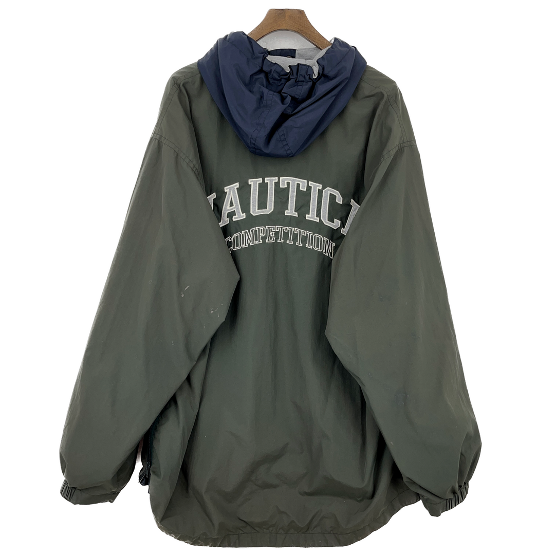 Vintage Nautica Competition Quarter Zip Hooded Green Light Jacket Size L