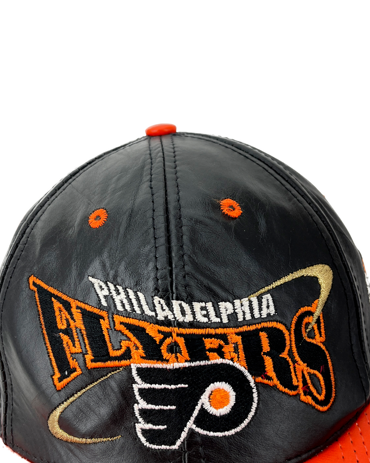 Vintage Philadelphia Flyers Leather Hockey Strapback Hat Orange NHL Baseball Cap