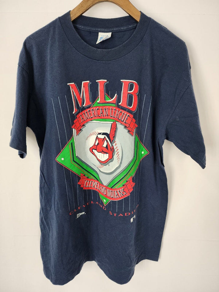 Vintage 90s Cleveland Indians Large Print T-shirt Single stitch L 1994 Salem