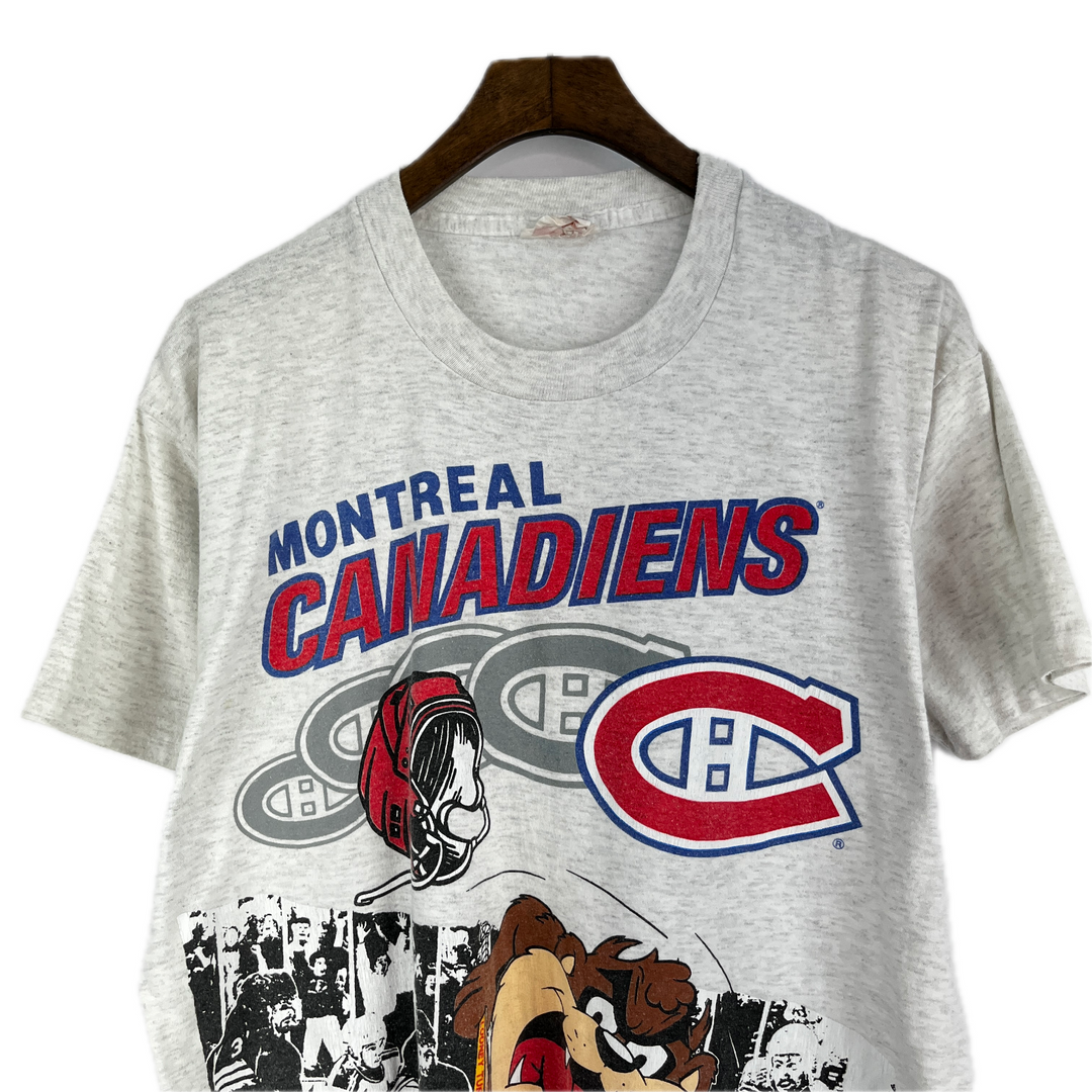 Vintage 1992 Montreal Canadiens Looney Tunes Taz Gray T-shirt Size M