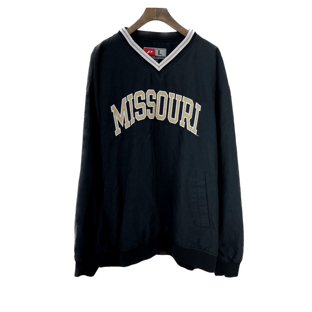 Vintage University Of Missouri V-Neck Pullover Windbreaker Black Size L