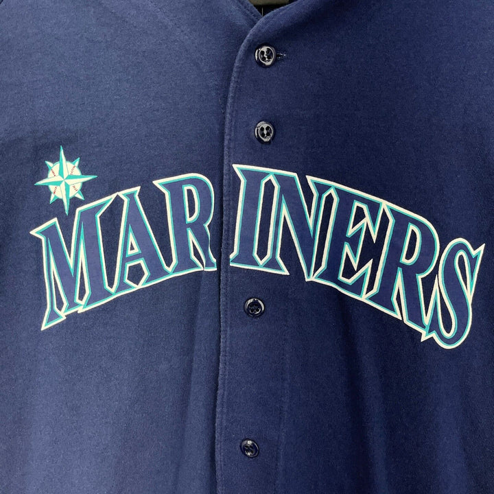 Vintage Seattle Mariners MLB Baseball Navy Blue Button Up Jersey Size XL