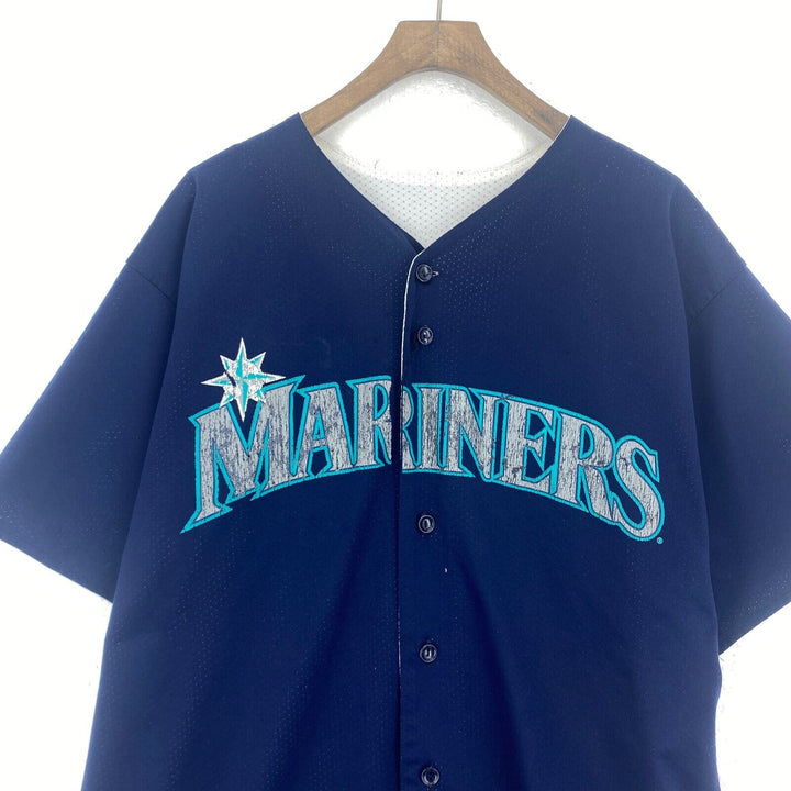 Vintage Seattle Mariners MLB #24 Griffey Navy Blue Button Up Jersey Size XL