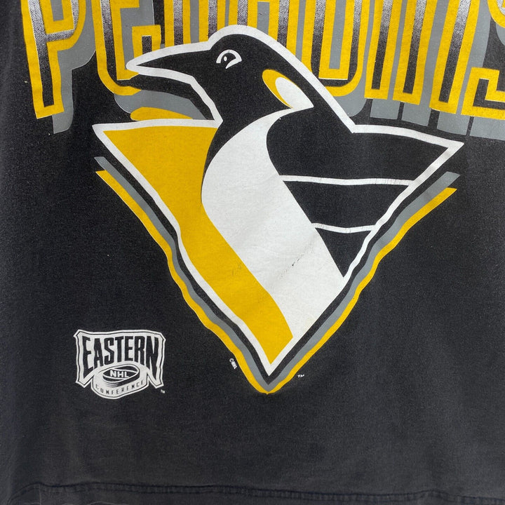 Vintage Pittsburgh Penguins NHL V-Neck Black T-shirt Size XL Ice Hockey