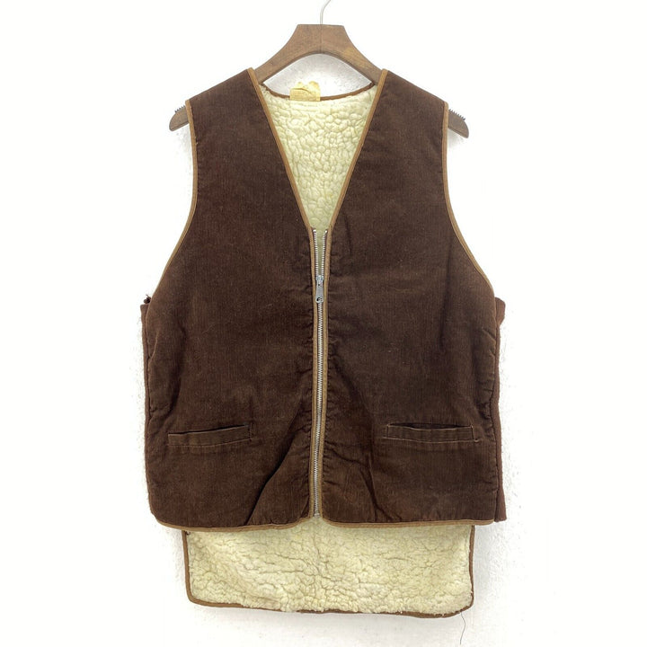 Vintage Brown Corduroy Sherpa Full Zip Vest Jacket Size L