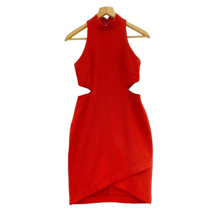 Topshop Bodycon Asymmetric Hem Red Dress With Cut Out Detail