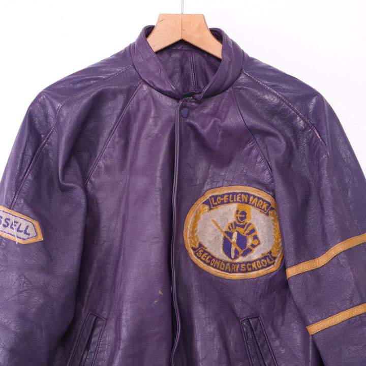 Vintage Leather Jacket Size 40 Purple Russell Knights Embroidered School Logo