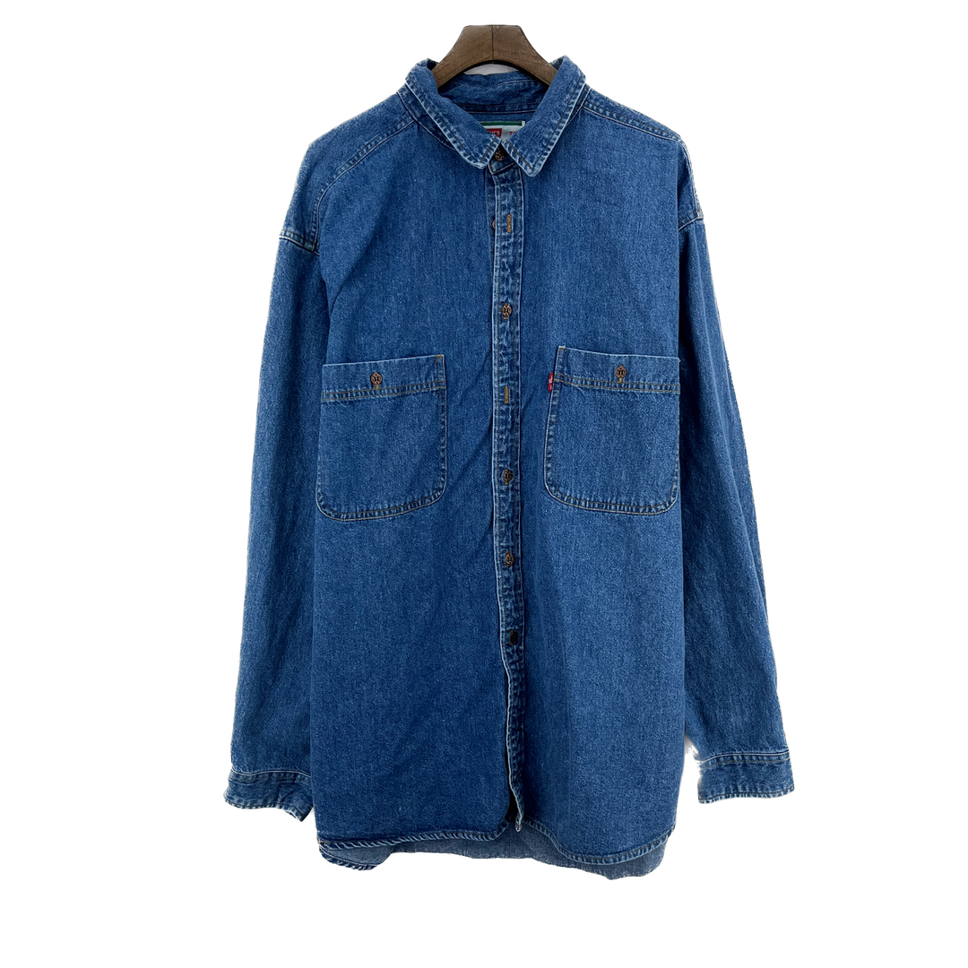 Vintage Levi's Blue Denim Workwear Shirt Medium Wash Two Pocket Size XL
