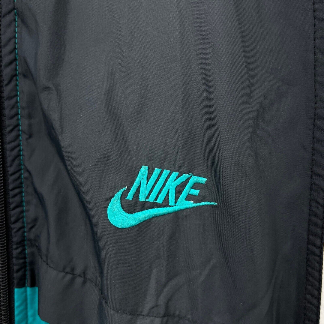 Vintage Nike Swoosh Logo Full Zip Teal Blue Black Windbreaker Jacket Size M