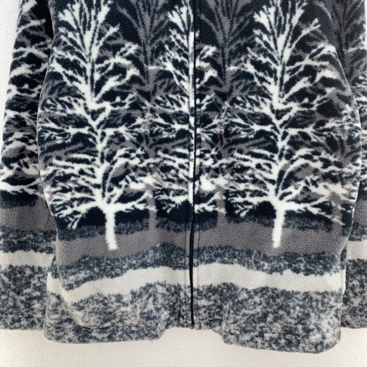 Vintage Full Zip Tree Print Black Fleece Jacket Size S