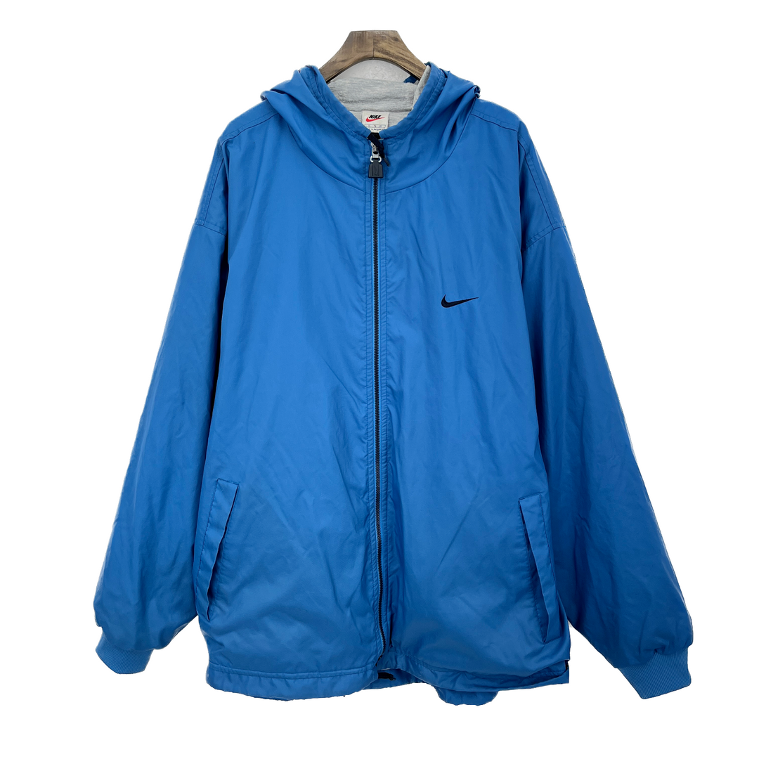 Vintage Nike Swoosh Logo Full Zip Blue Hooded Jacket Size XL