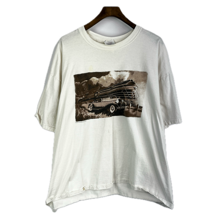 Vintage Car Art Graphic T-shirt White Size XL